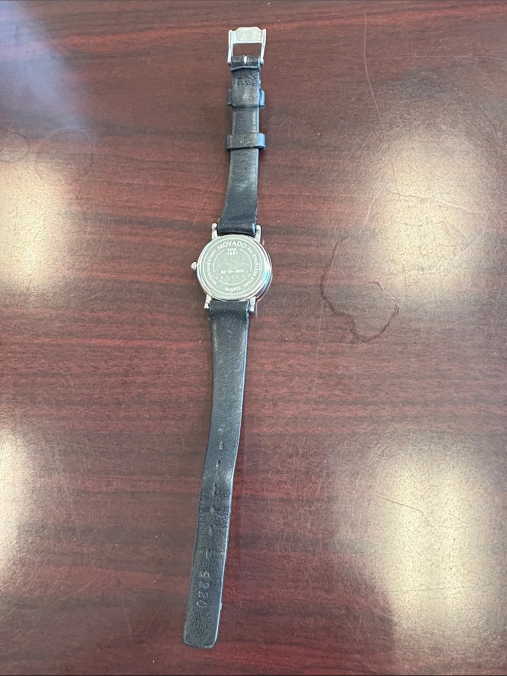 Movado Black Dial Leather Strap Minimalist Watch